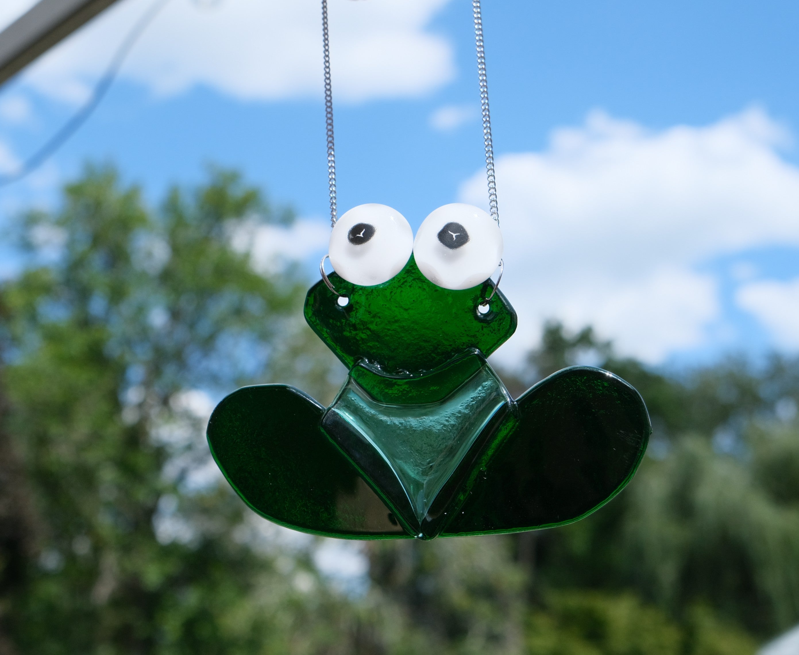 Whimsical Green Frog Fused Glass Suncatcher - Garden Decor - 4.5 x 3.5 Inches seedsglassworks, seeds glassworks