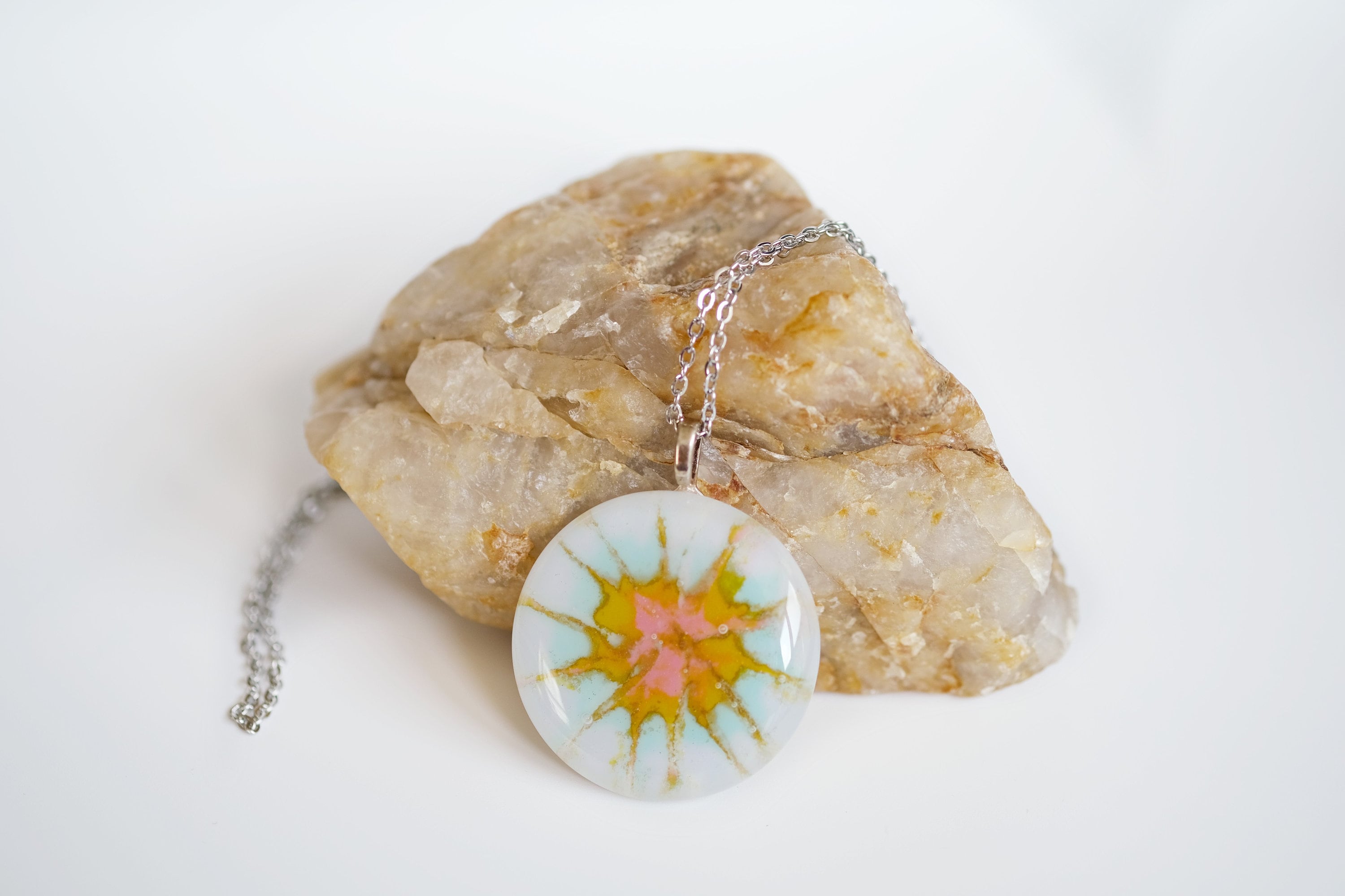 Handcrafted Dichroic Glass Pendant Necklace, Blue Dots on Black, 24 Inch Steel Chain, Statement Jewelry, 1.75 x 1 pendant, seedsglassworks seeds glassworks seeds glassworks seedsglassworks