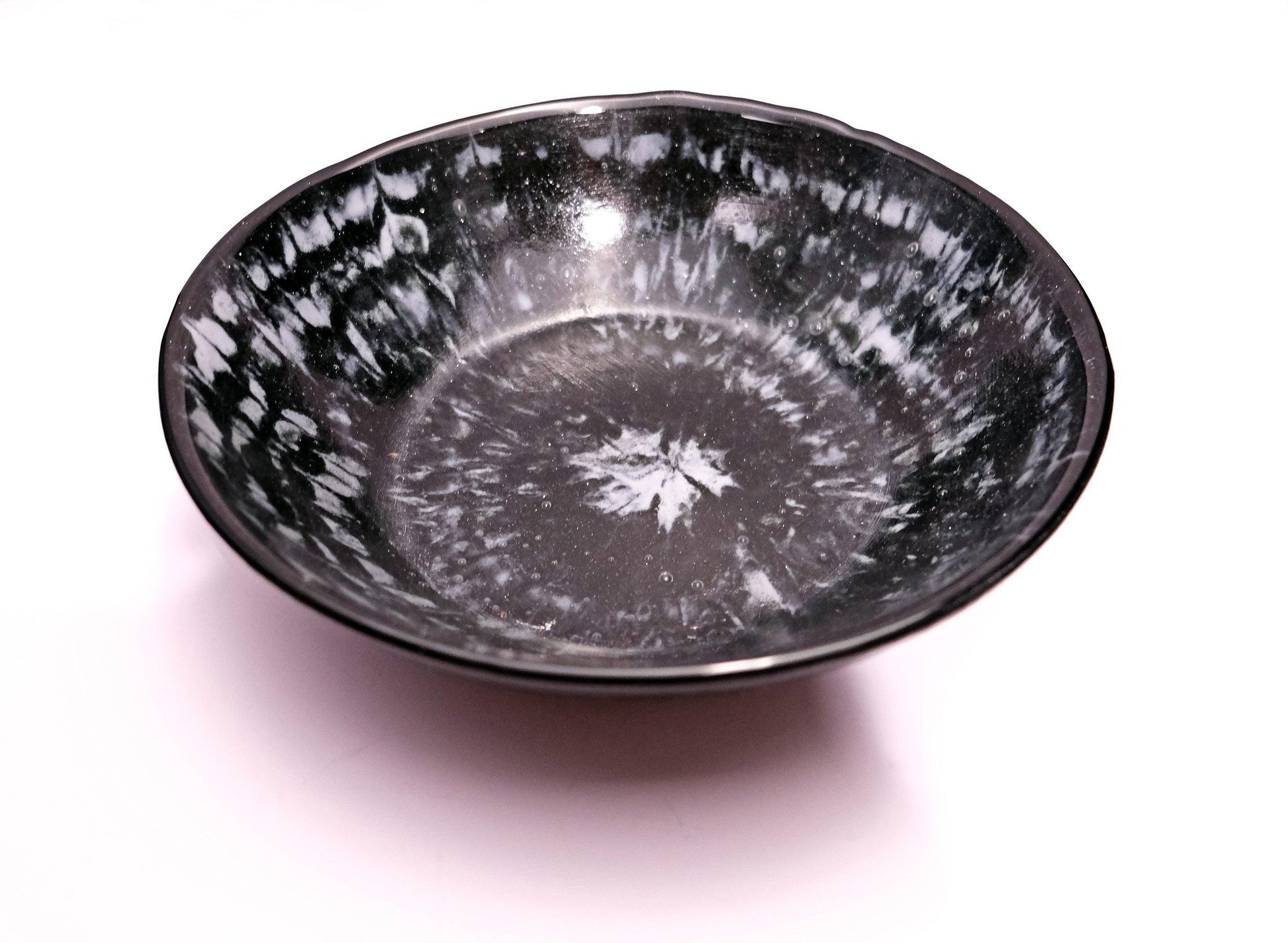 Modern Fusion: 8.5 inch Wide Black and White Tie Dye Look Glass Bowl - Artistic Home Accent seeds glassworks seedsglassworks