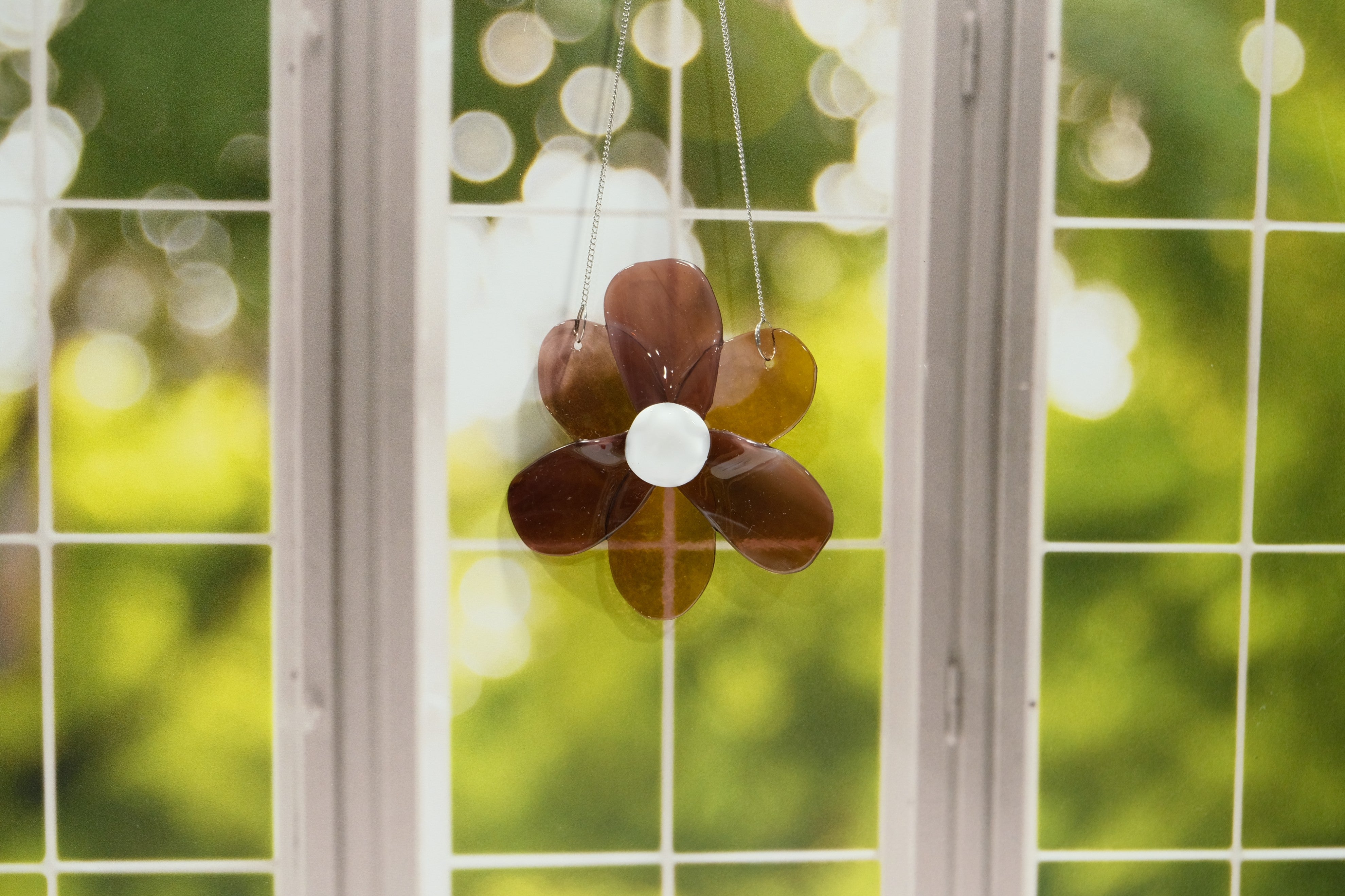 Handmade Clear Purple Flower Suncatcher on a steel chain - Fused Glass, 4 Inches seedsglassworks, seeds glassworks