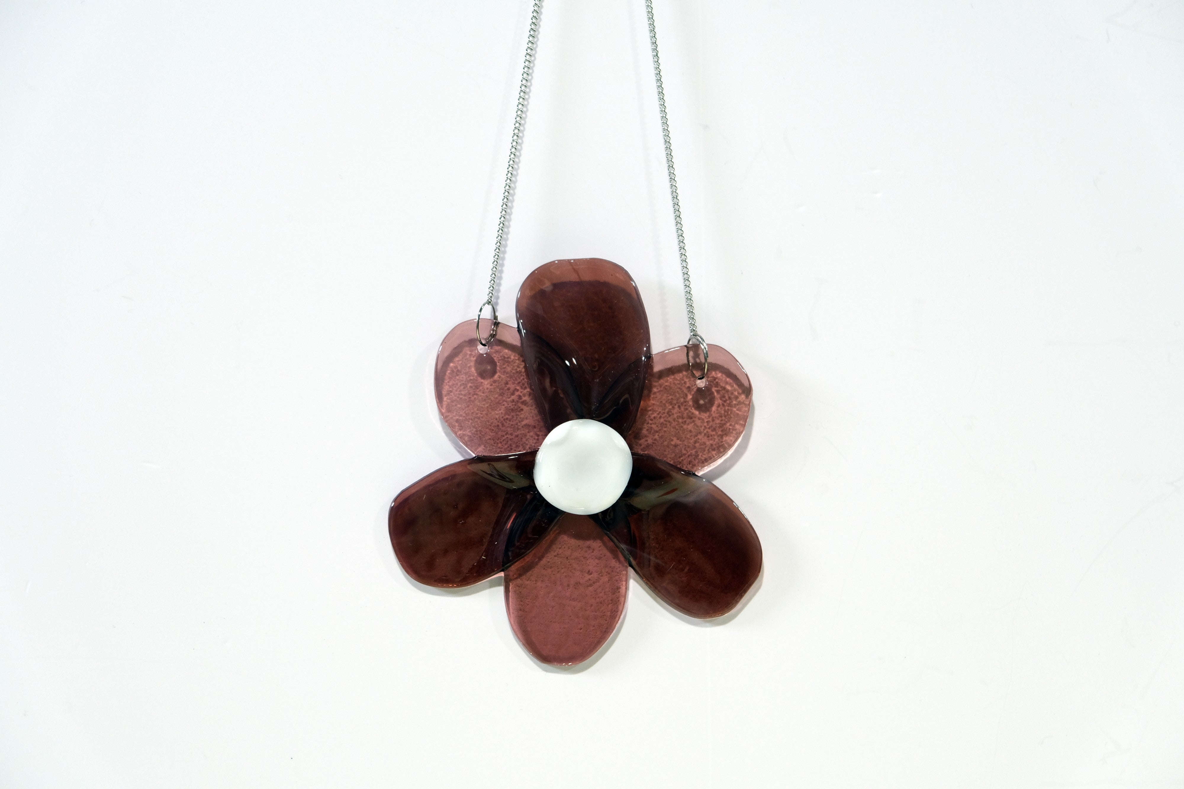 Handmade Clear Purple Flower Suncatcher on a steel chain - Fused Glass, 4 Inches seedsglassworks, seeds glassworks