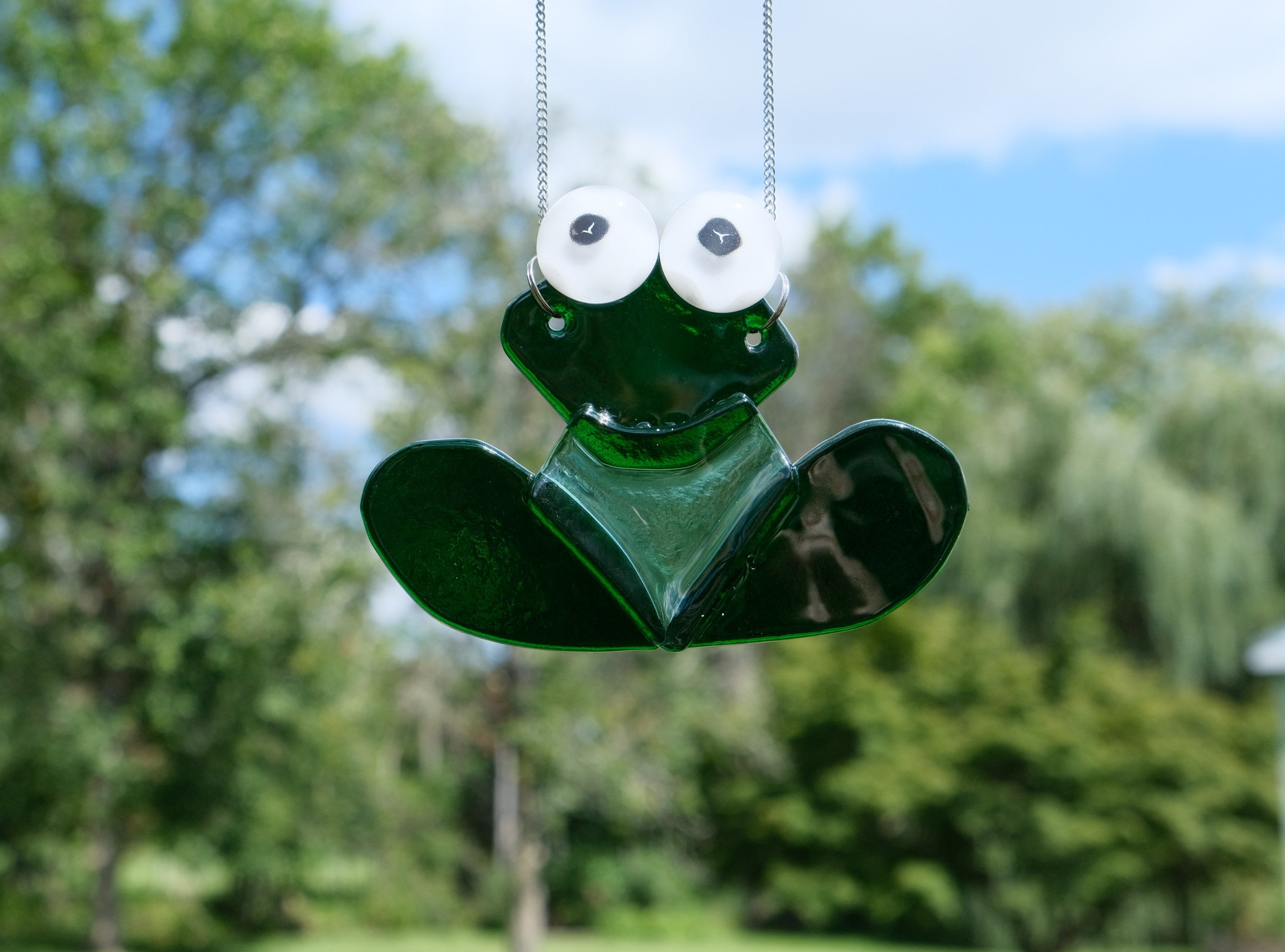 Whimsical Green Frog Fused Glass Suncatcher - Garden Decor - 4.5 x 3.5 Inches seedsglassworks, seeds glassworks