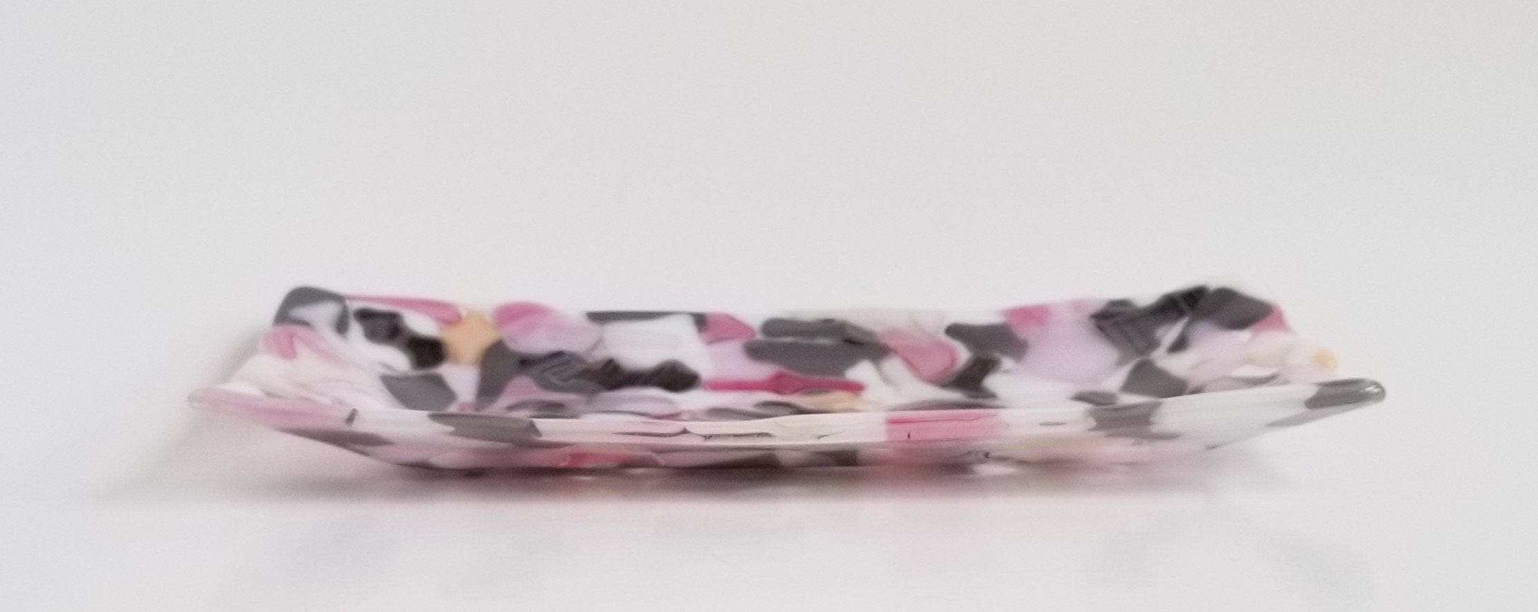 Gray and Pink Fused Glass Serving Platter dish plate, patchwork pattern, 10 X 5 inches. Housewarming gift, home décor