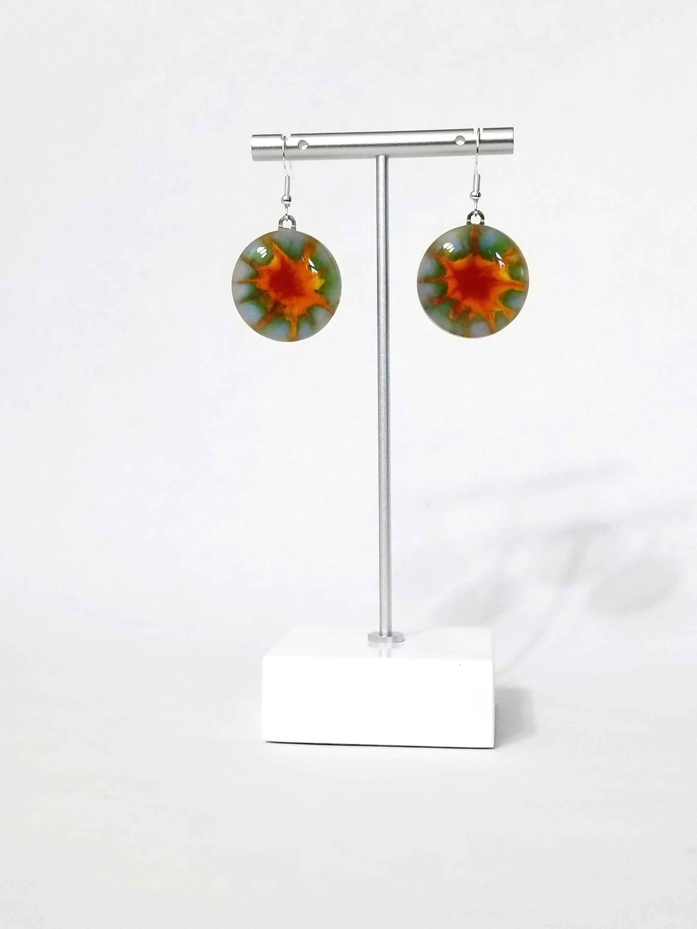 Circle shaped Tie Dye  look pierced earrings-fused glass