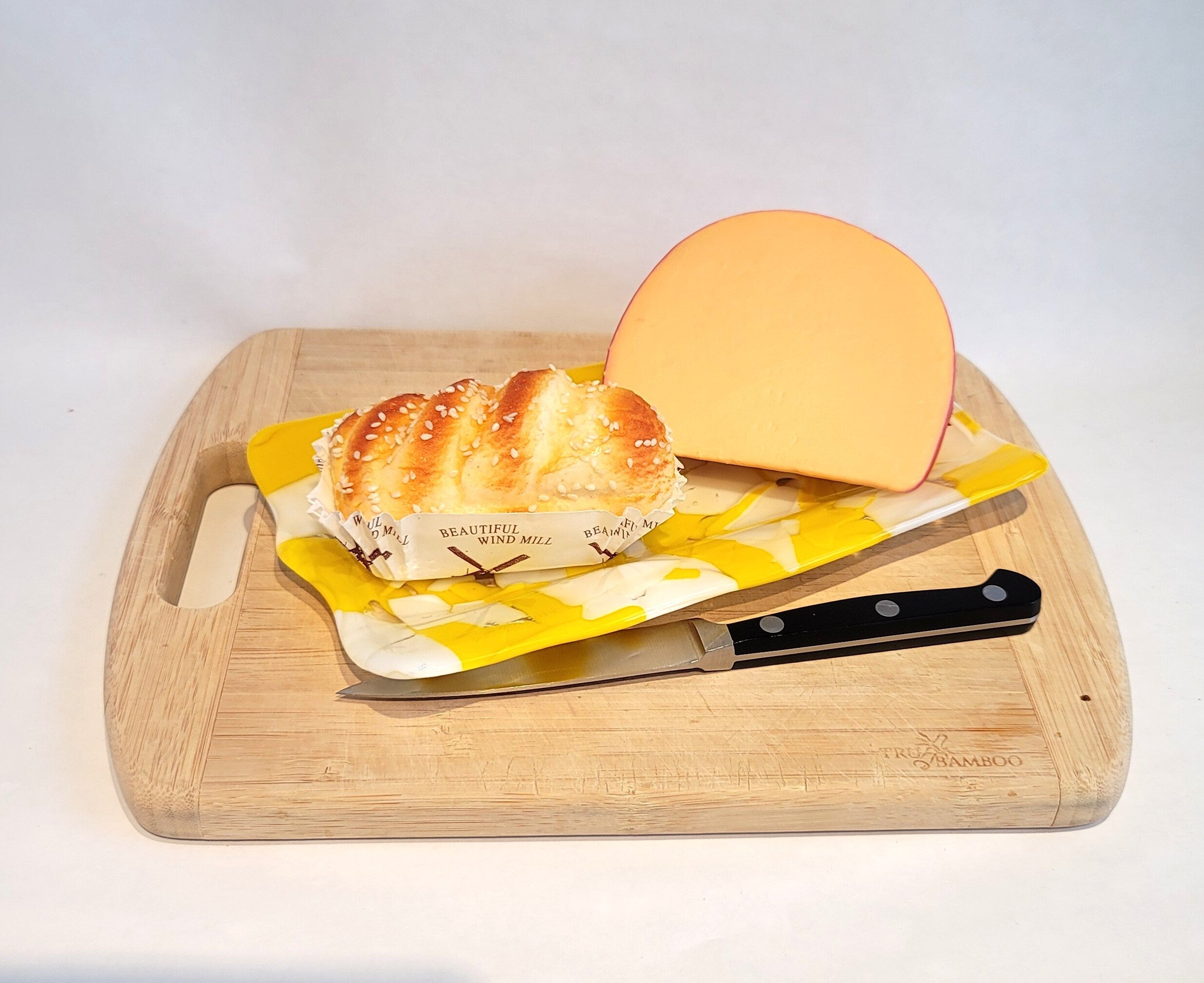 Yellow and White Fused Glass serving Platter dish plate, patchwork pattern, 8 X 5 inches, housewarming gift entertaining seeds glassworks seedsglassworks
