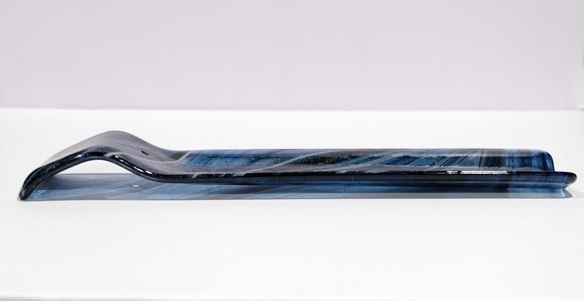Stick Incense Burner, black and blue aventurine sparkling fused glass 12 x 3 inches