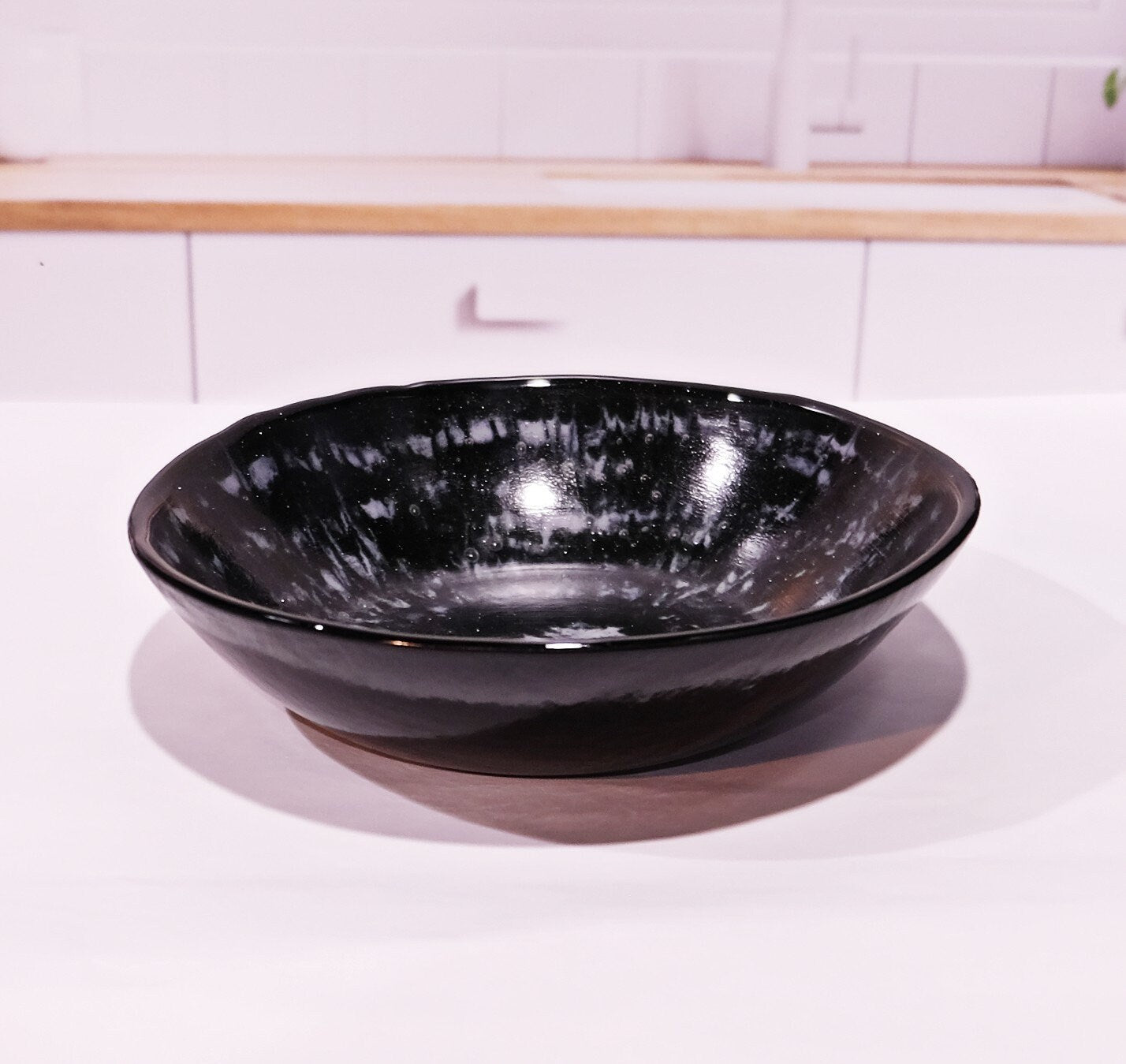 Modern Fusion: 8.5 inch Wide Black and White Tie Dye Look Glass Bowl - Artistic Home Accent