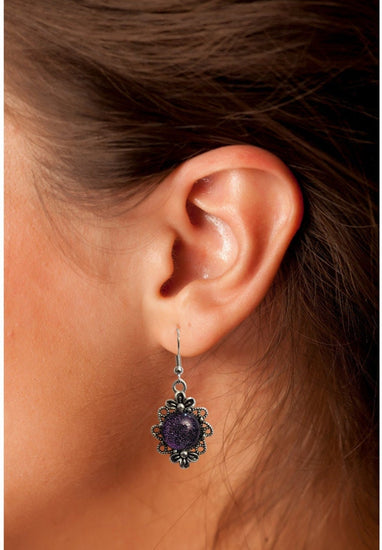 Stunning Handmade Silver Tone Flower Pierced Earrings with Color-Shifting Purple Dichroic Glass Stones seeds glassworks seedsglassworks