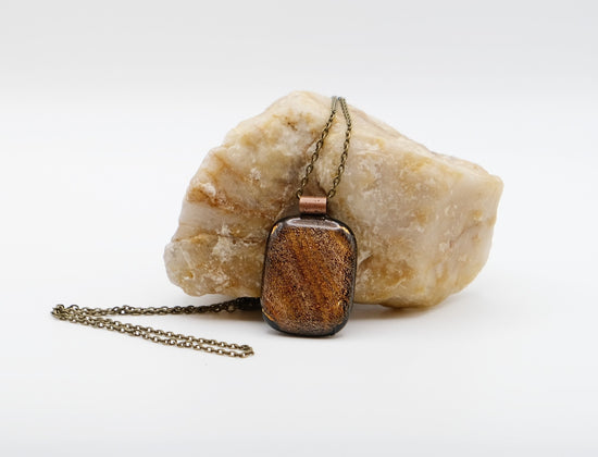 Delicate sparkly Swirls, Dichroic Orange and Black fused Glass Statement Pendant necklace on 24 inch antiqued brass Chain, seeds glassworks seedsglassworks