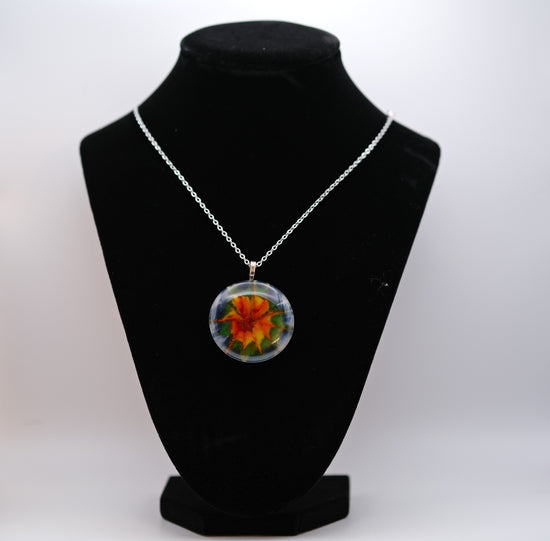 Dark Tie Dye look fused glass Circle pendant necklace jewelry, rainbow color on 20 inch steel chain seeds glassworks seedsglassworks