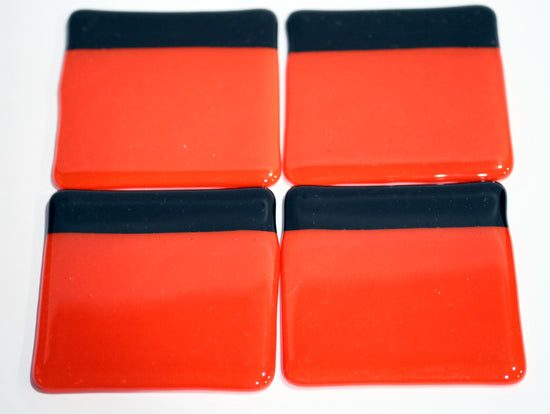 Vibrant reddish orange with black boarder fused glass drink coaster, set of 4, handmade, housewarming gift, home décor, halloween seeds glassworks seedsgalssworks