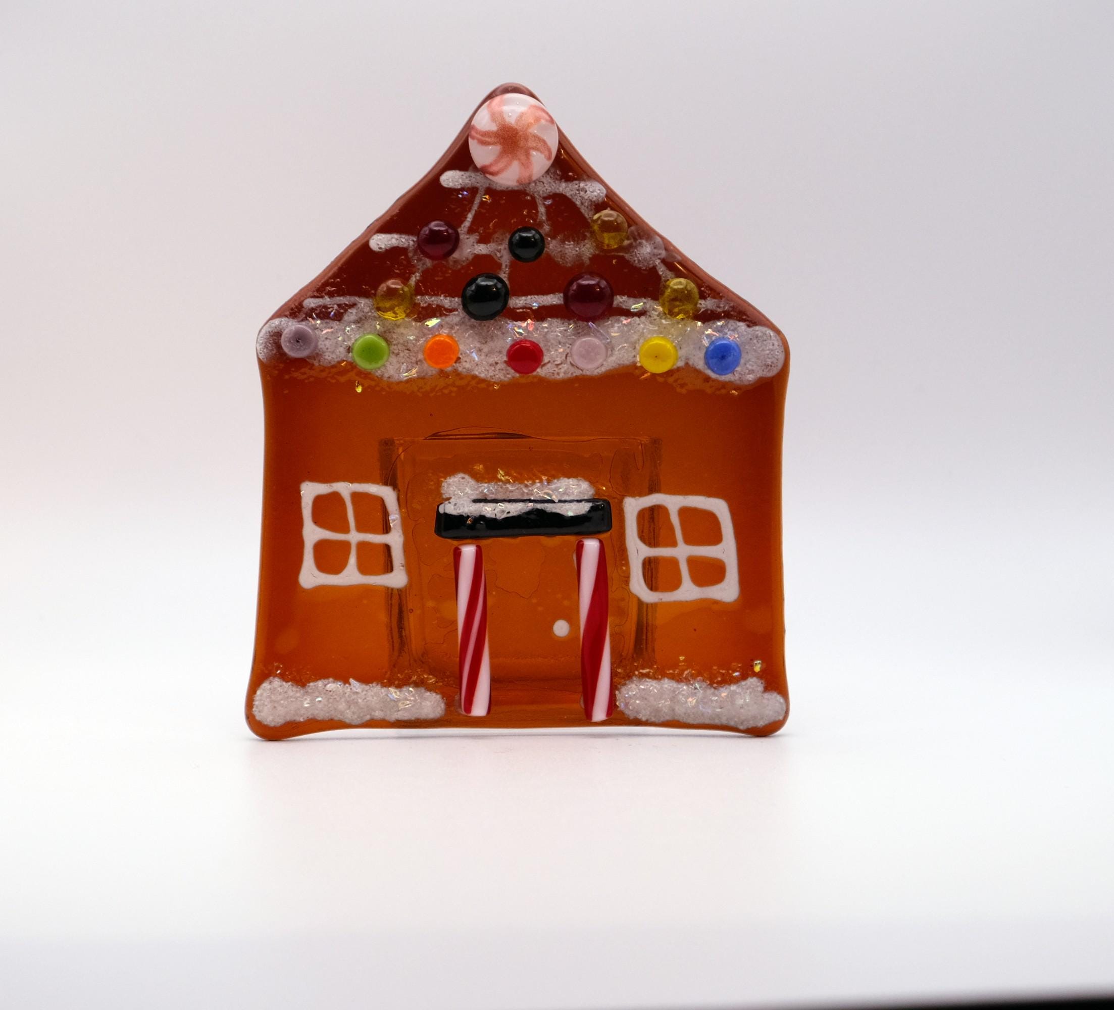 Gingerbread House fused glass tea light candle holder