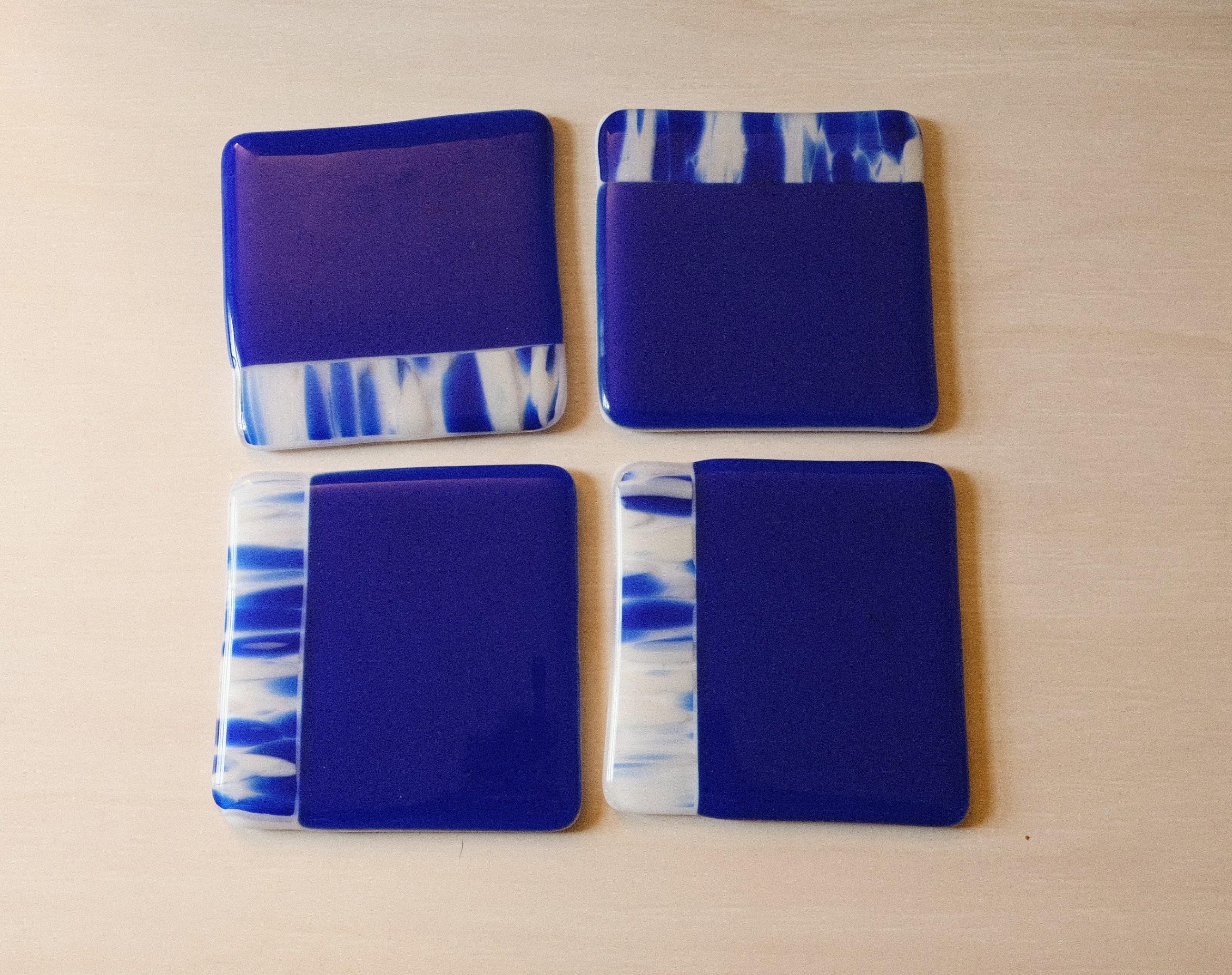 Blue and White Swirl Boarder fused glass coasters (set of 4)