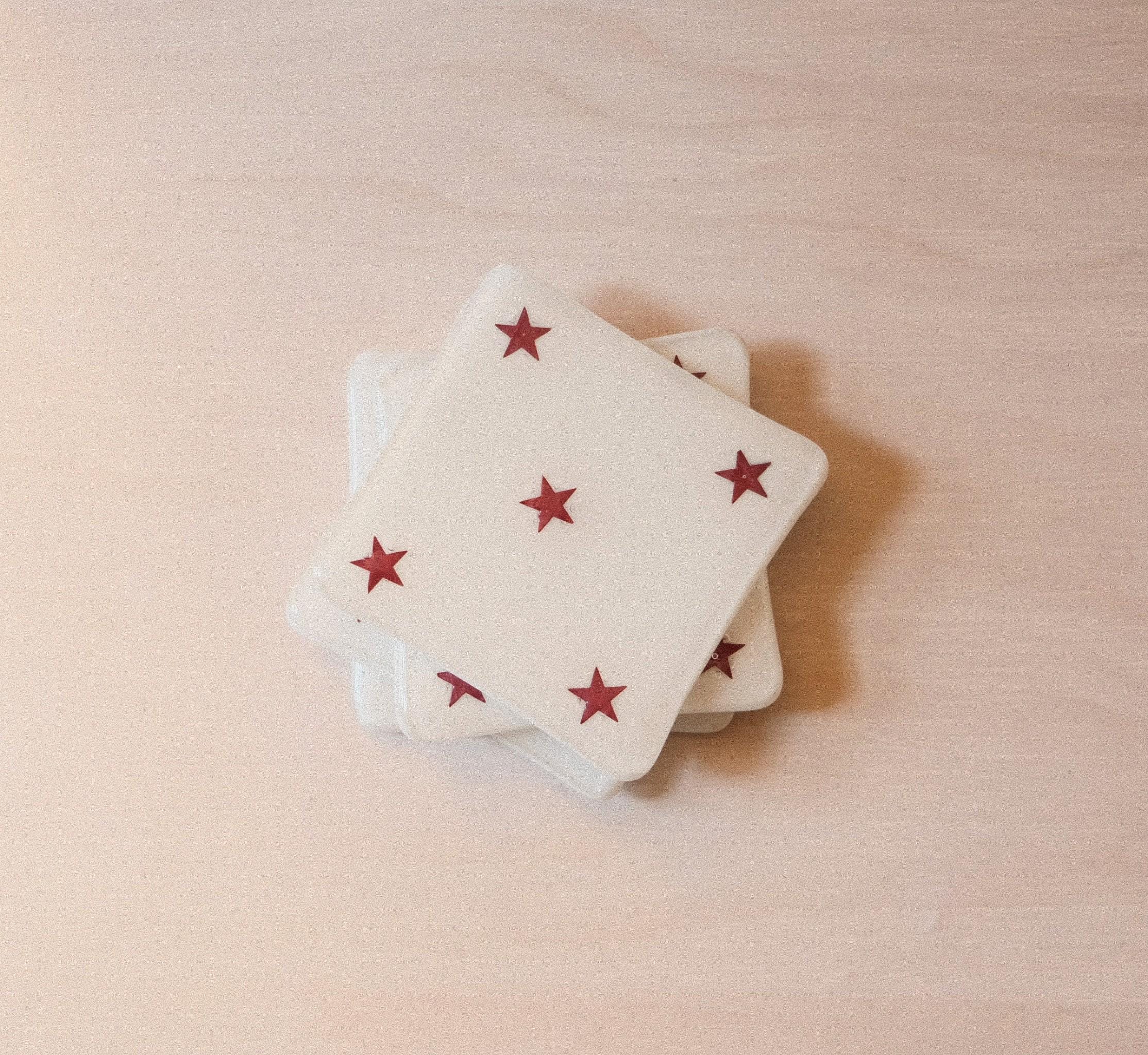 Set of 4 White Fused Glass Coasters with Copper Stars - Patriotic Vibe