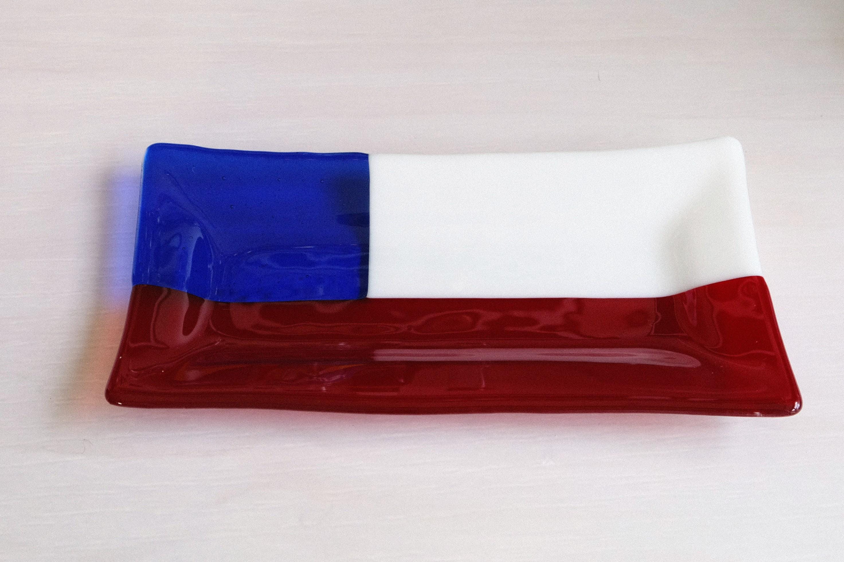 Red white blue geometric fused glass plate, 10 X 5 patriotic vibes