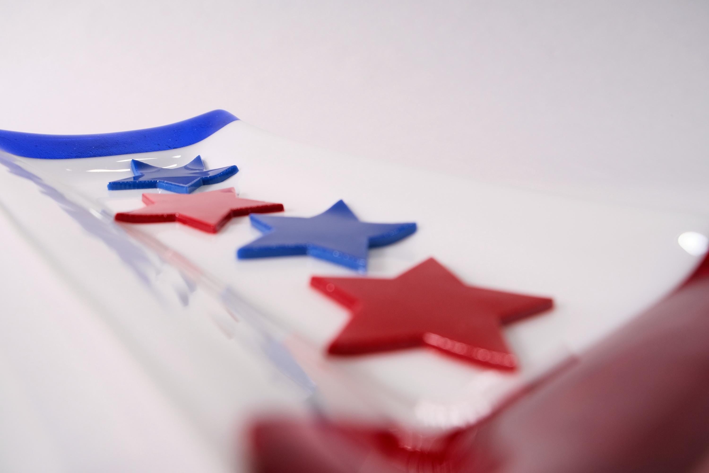 Red white blue stripes and stars fused glass plate, 10 X 5 patriotic vibes