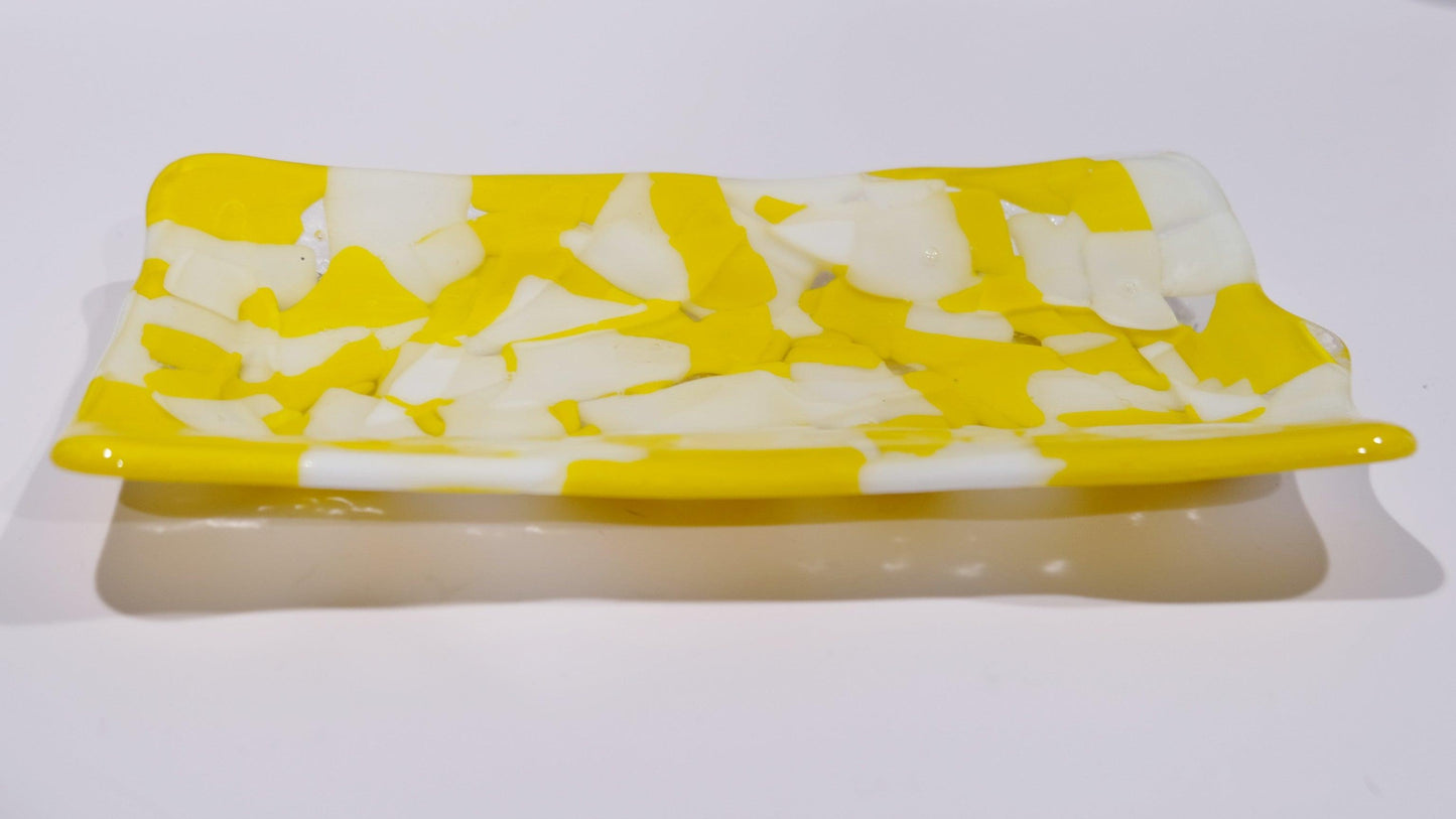 Yellow and White Fused Glass Platter.