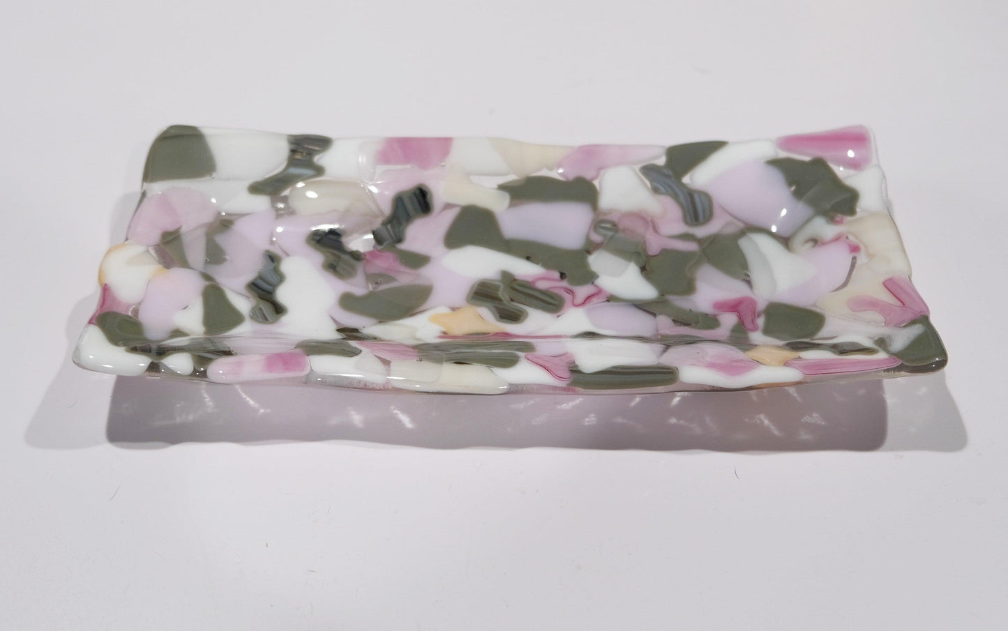 Pink and Gray Fused Glass Platter 10 x 5 inch