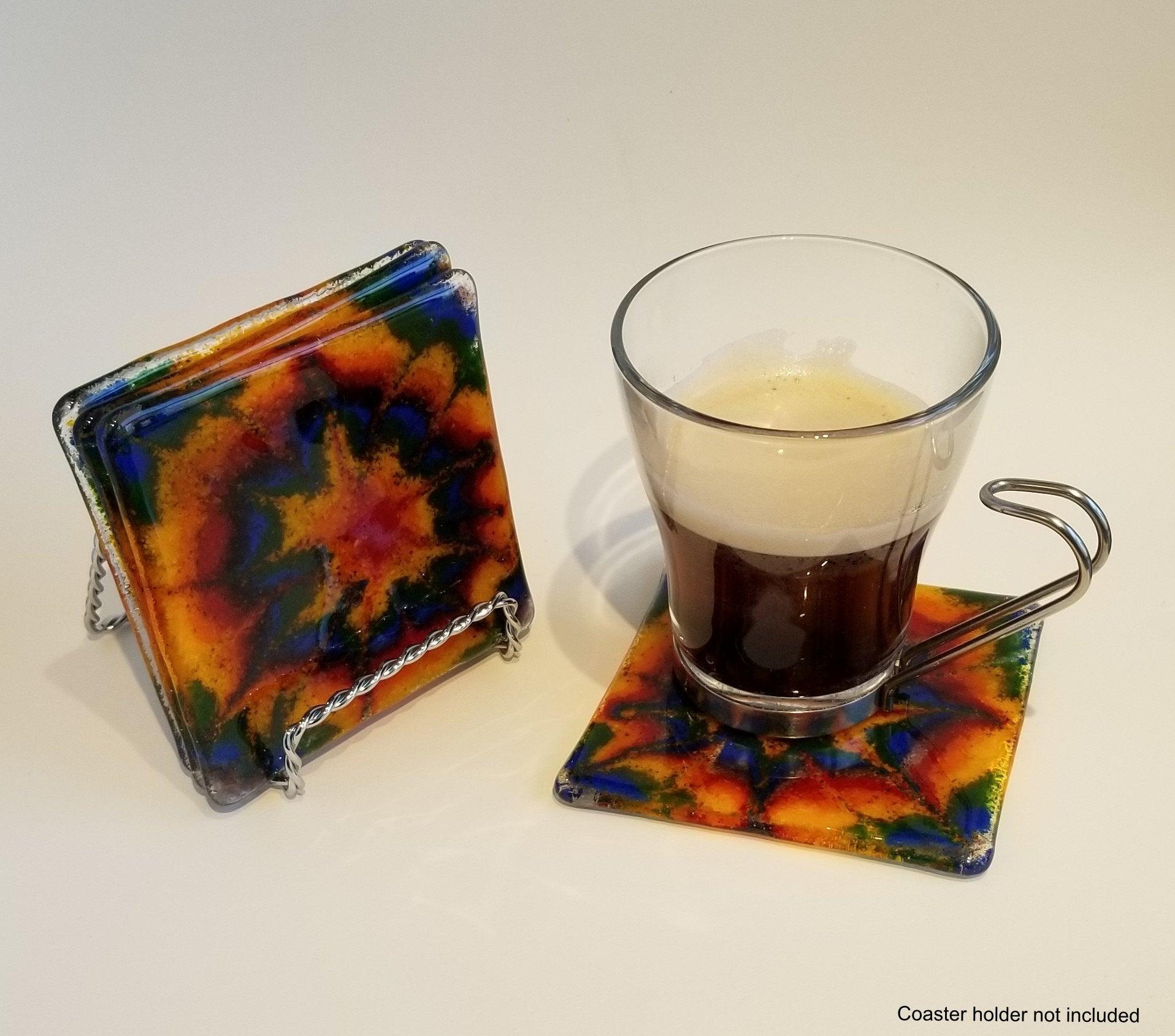 Tie Dye Coasters  Fused Glass , rainbow colors, set of 4 by Seeds Glassworks, seedsglassworks