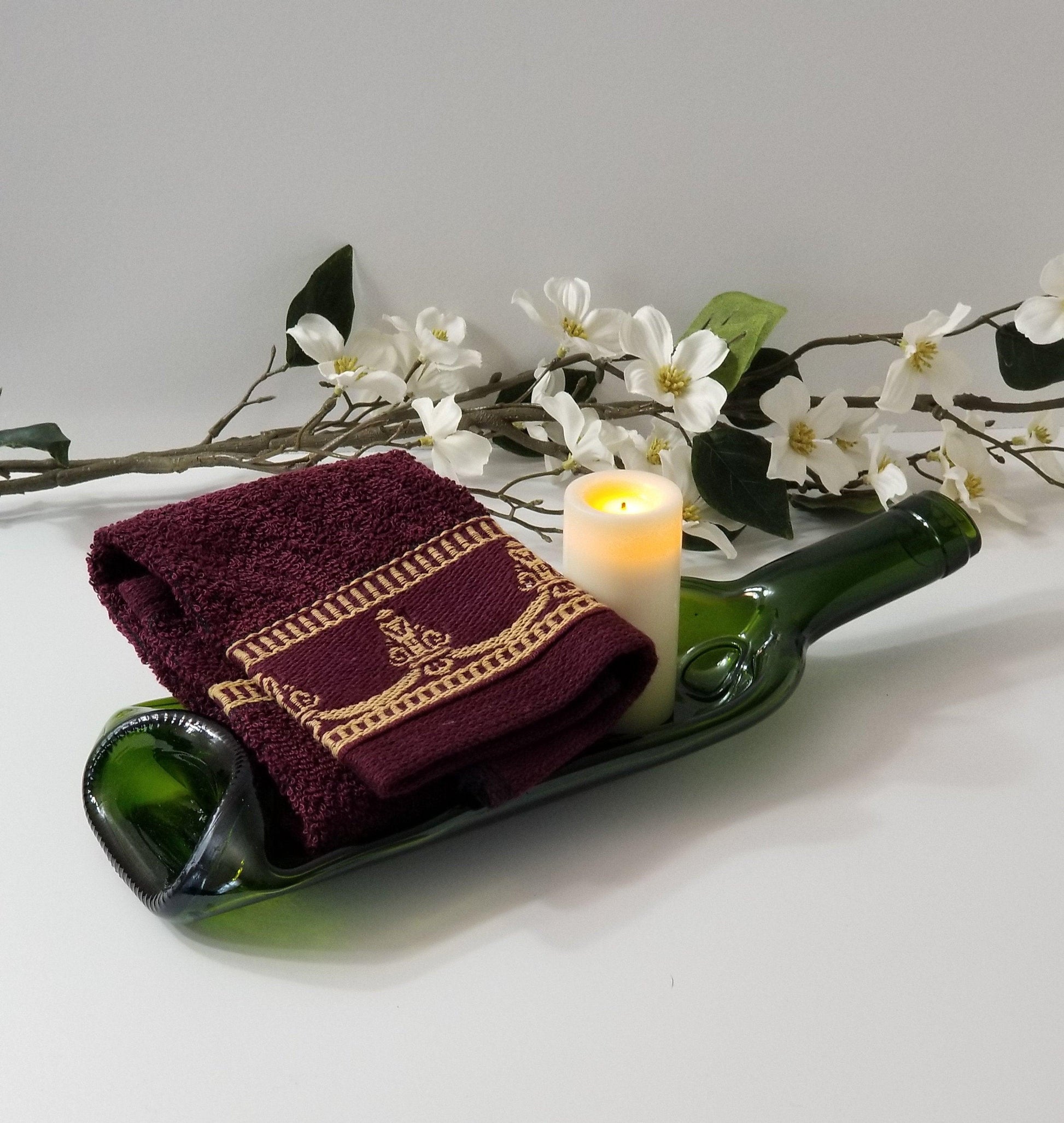 Recycled and upcycled Green slumped wine bottle, deep slump bowl type by Seeds glassworks, Seedsglasworks 