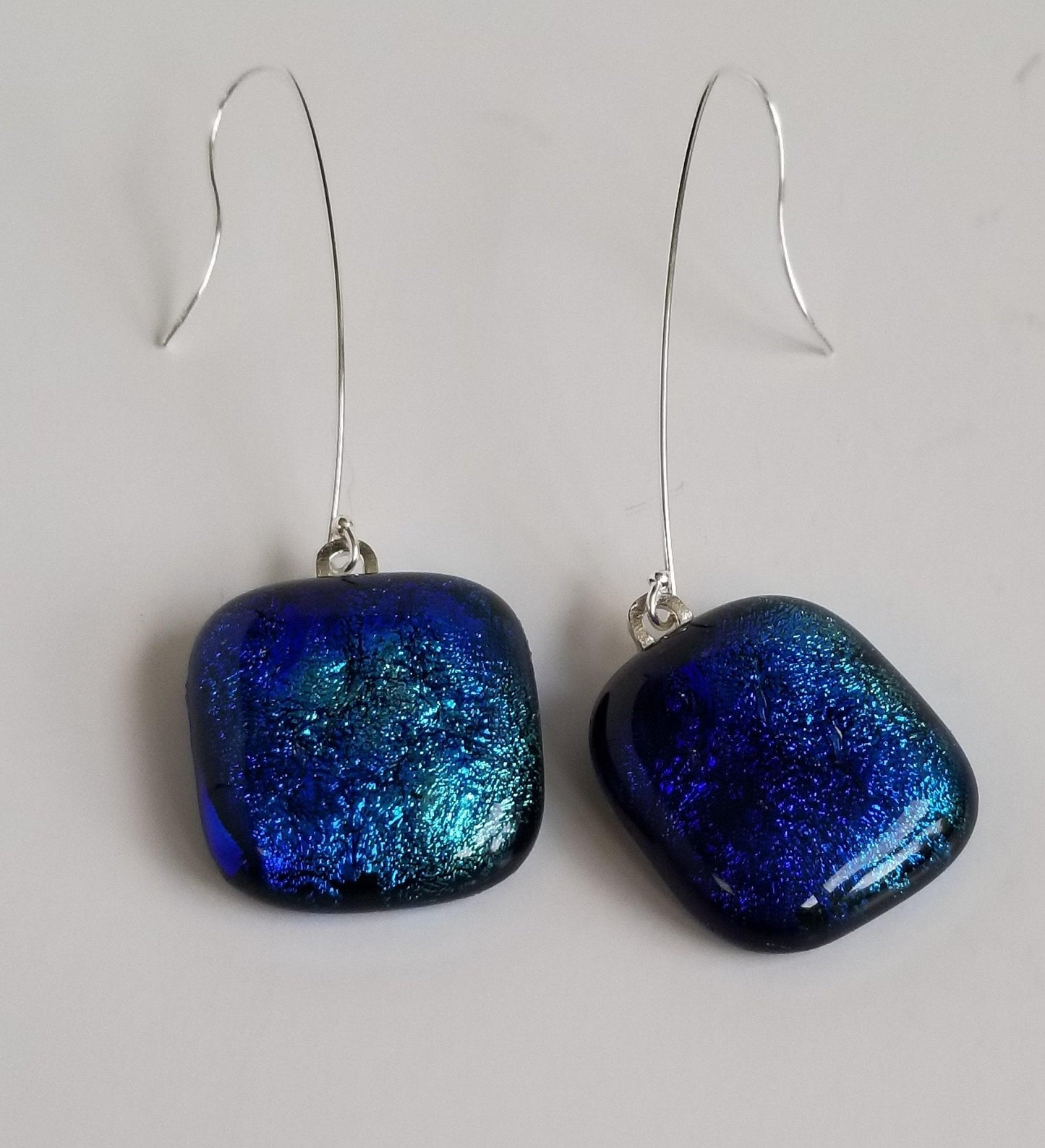 Blue Drop  Fused Glass Pierced Earrings Sterling Silver. from Seeds Glassworks