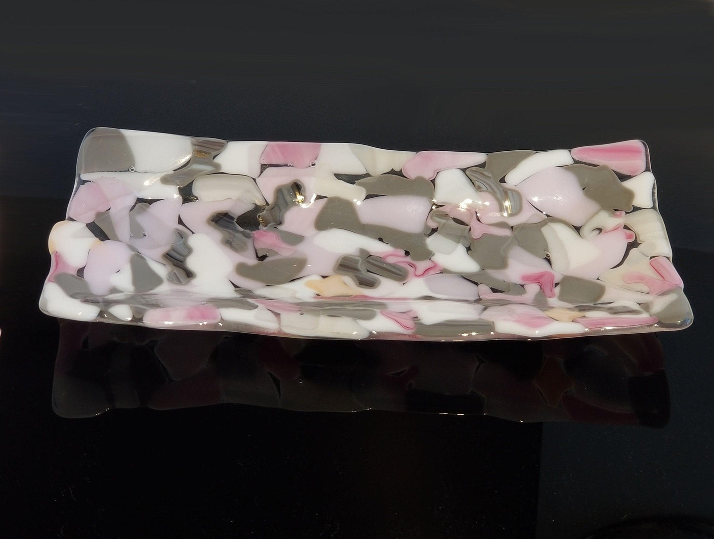 Gray and Pink Fused Glass Platter. from seeds glassworks