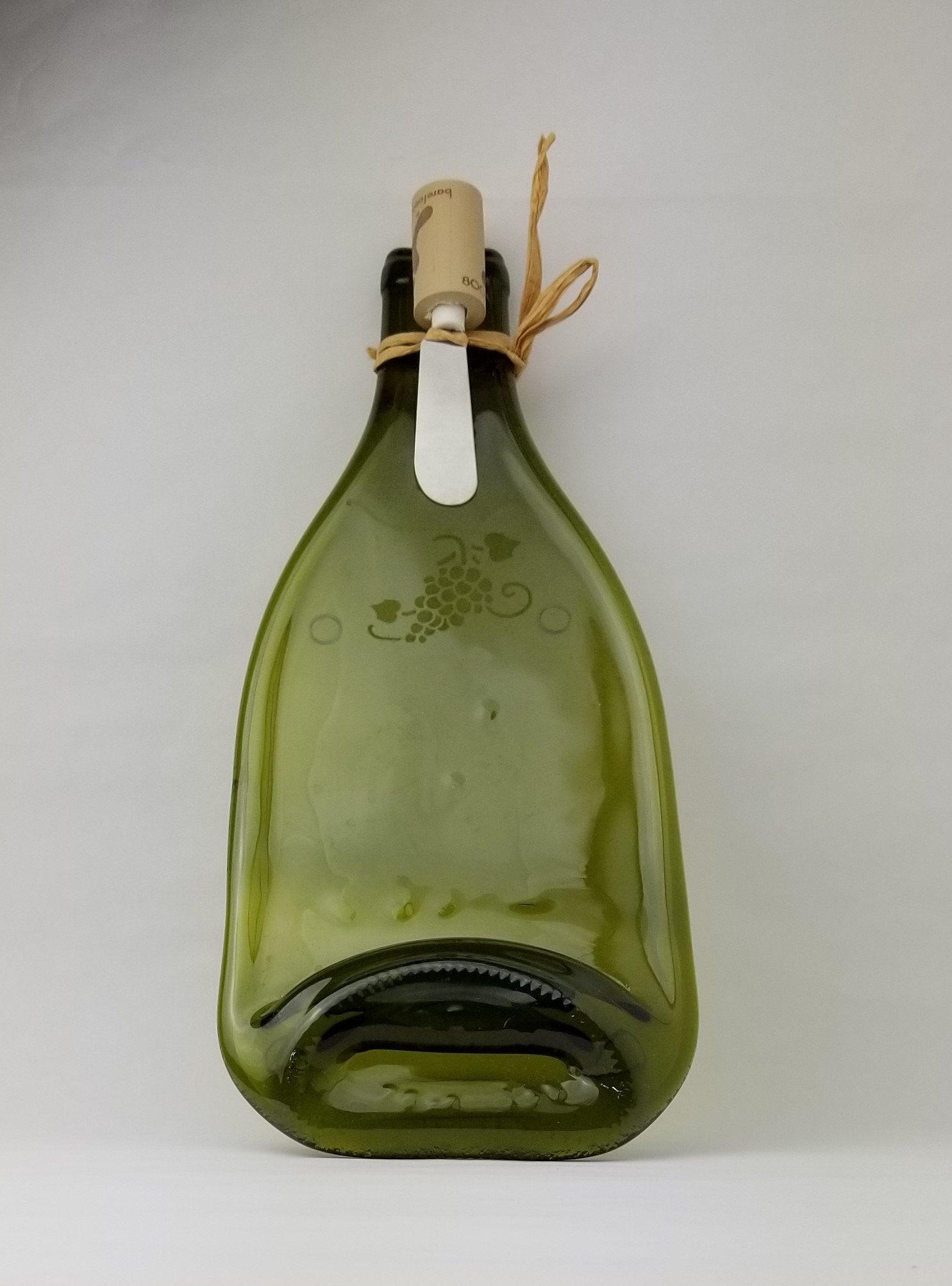 Recycled melted wine bottle cheese plate board with etched Wine and Grape pattern from seeds glassworks