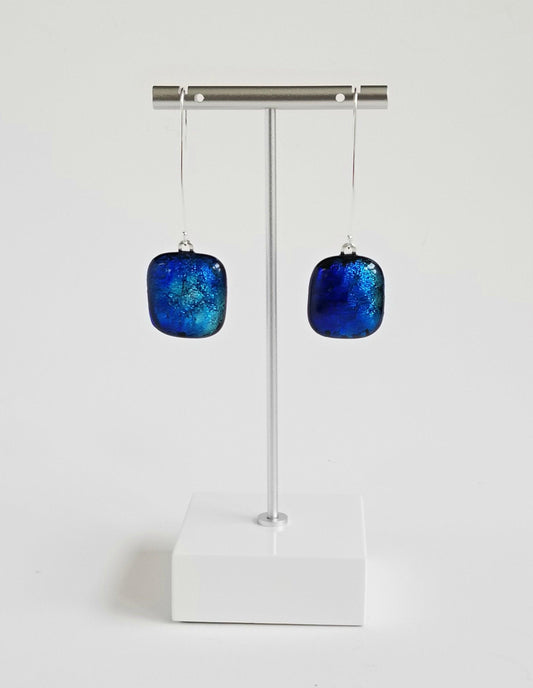 Blue Drop  Fused Glass Pierced Earrings Sterling Silver. from Seeds Glassworks
