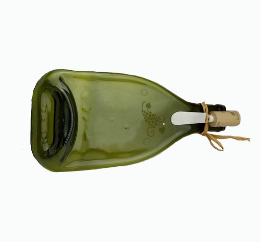 Recycled melted wine bottle cheese plate board with etched Wine and Grape pattern from seeds glassworks