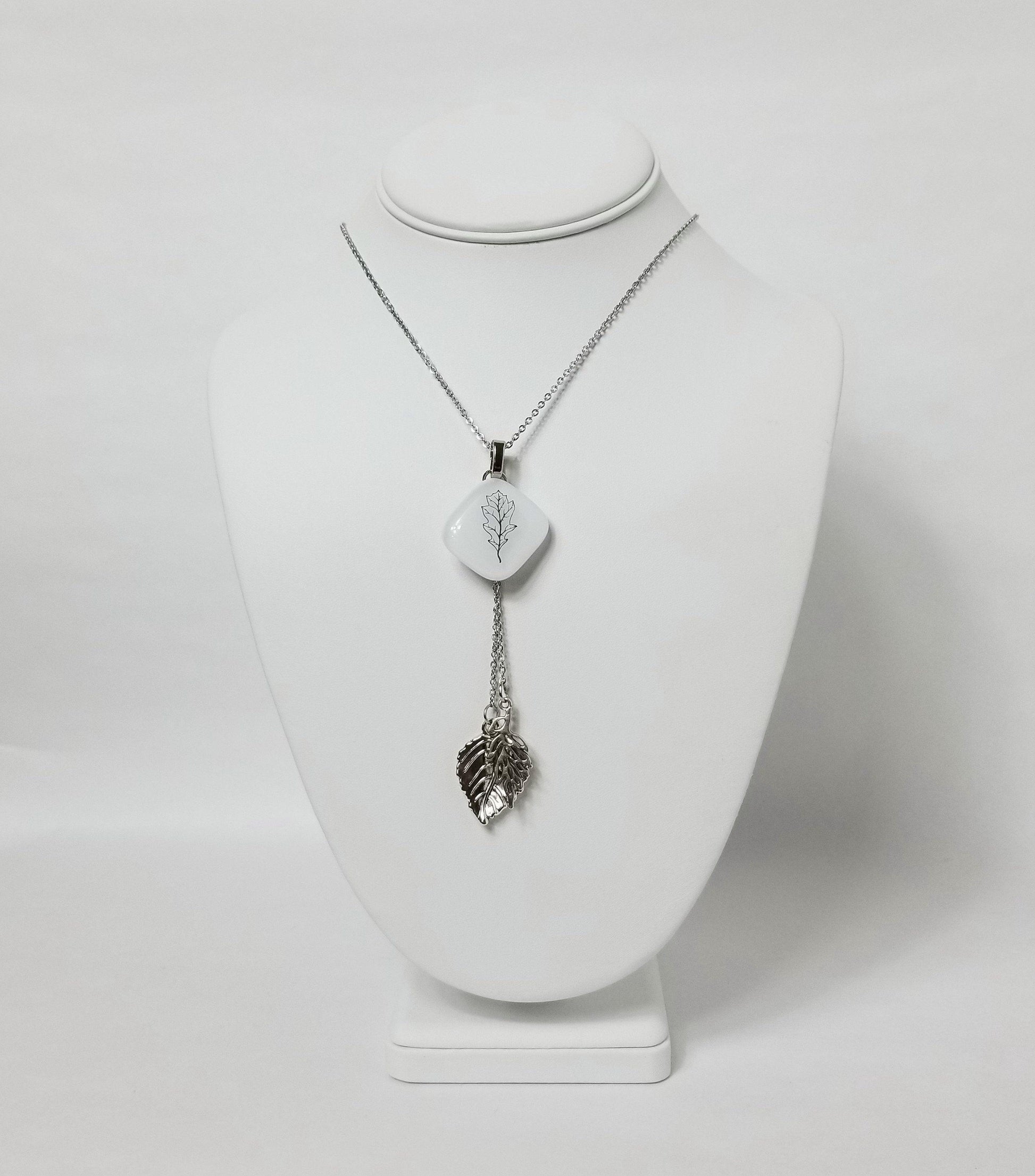 Oak Leaf Nature Necklace, Fused Glass and Stainless steel chain and leaves from seeds glassworks