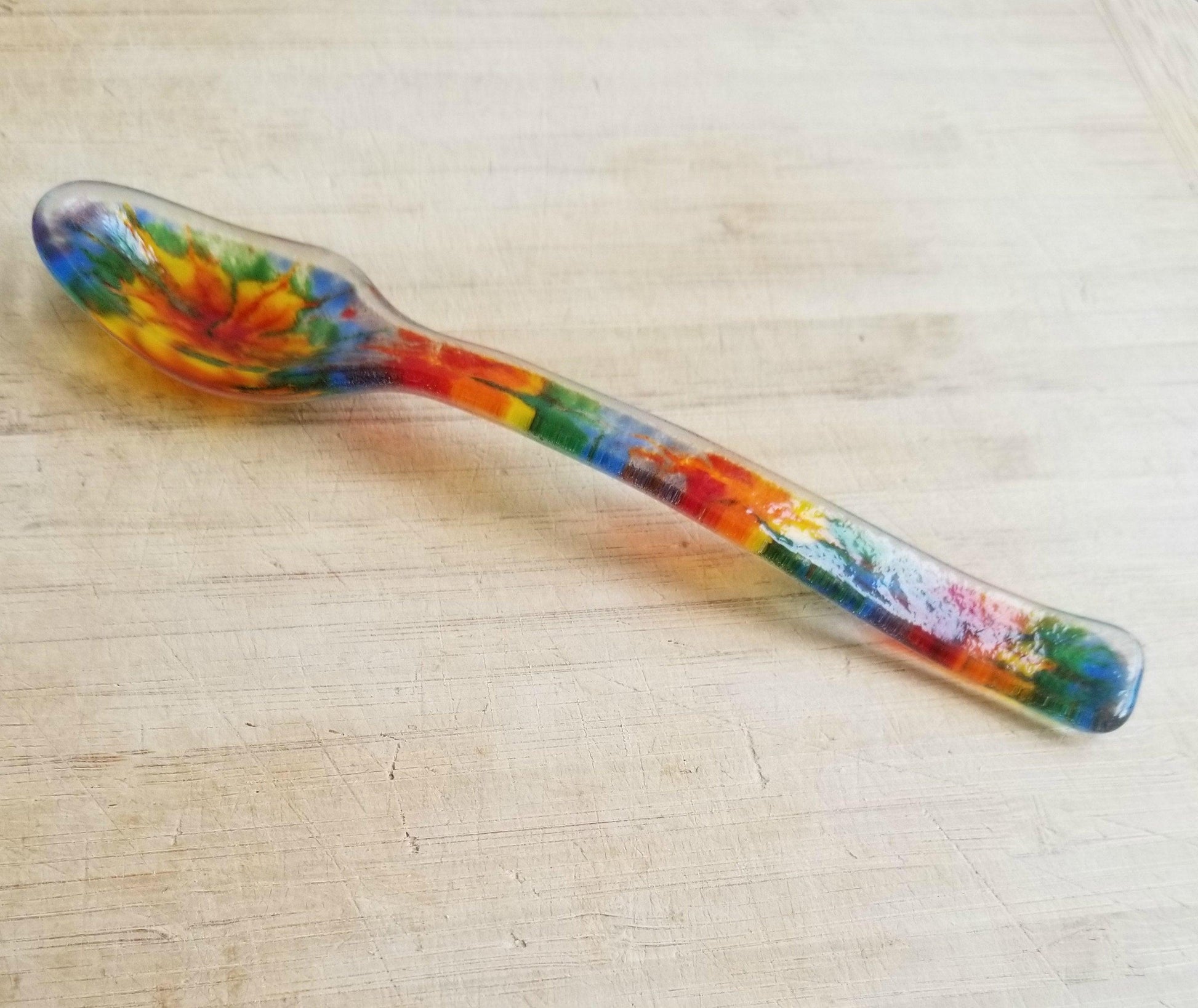 Tie Dyed look teaspoon fused glass seedsglassworks seeds glassworks