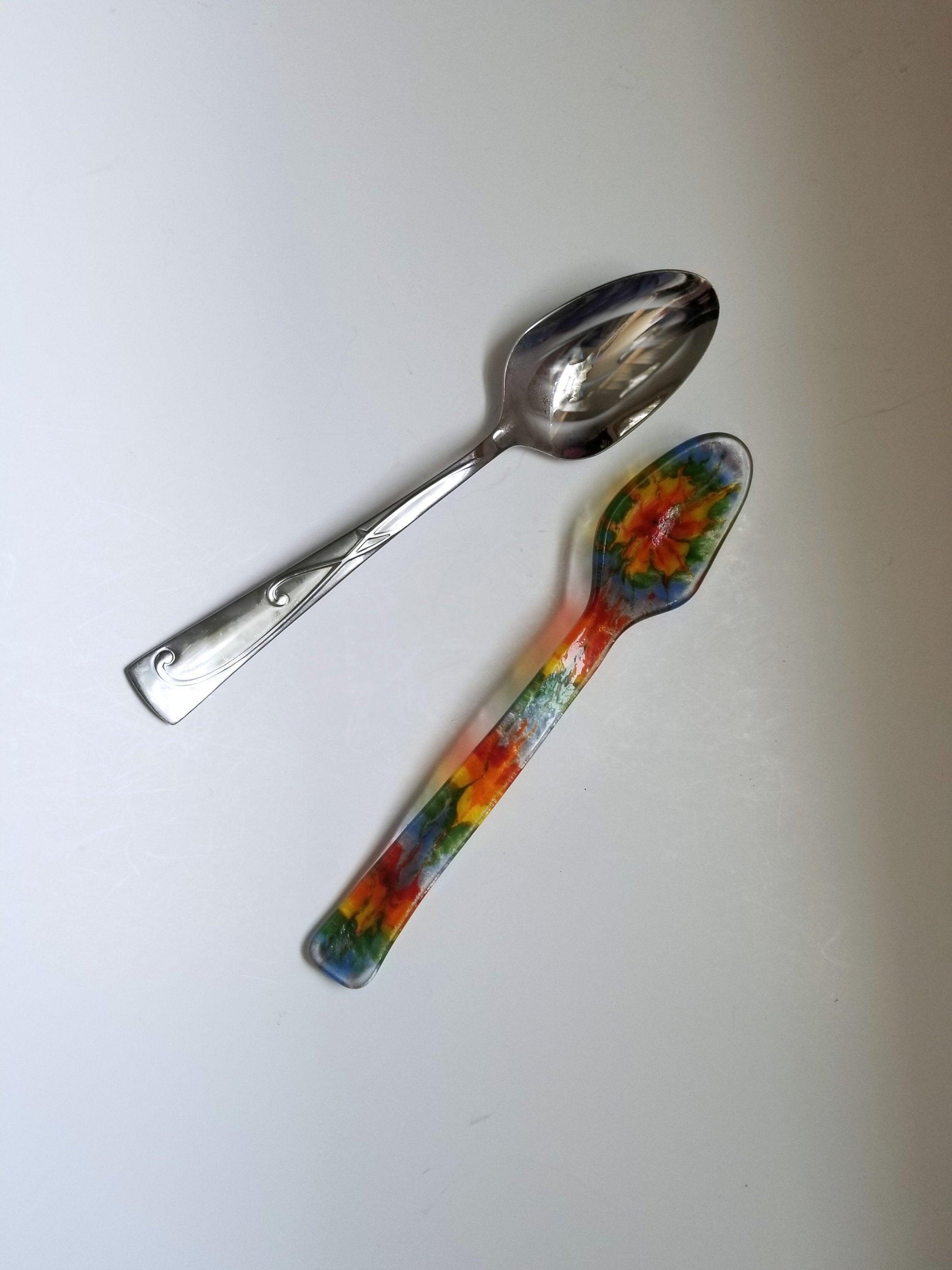 Tie Dyed look teaspoon fused glass seedsglassworks seeds glassworks