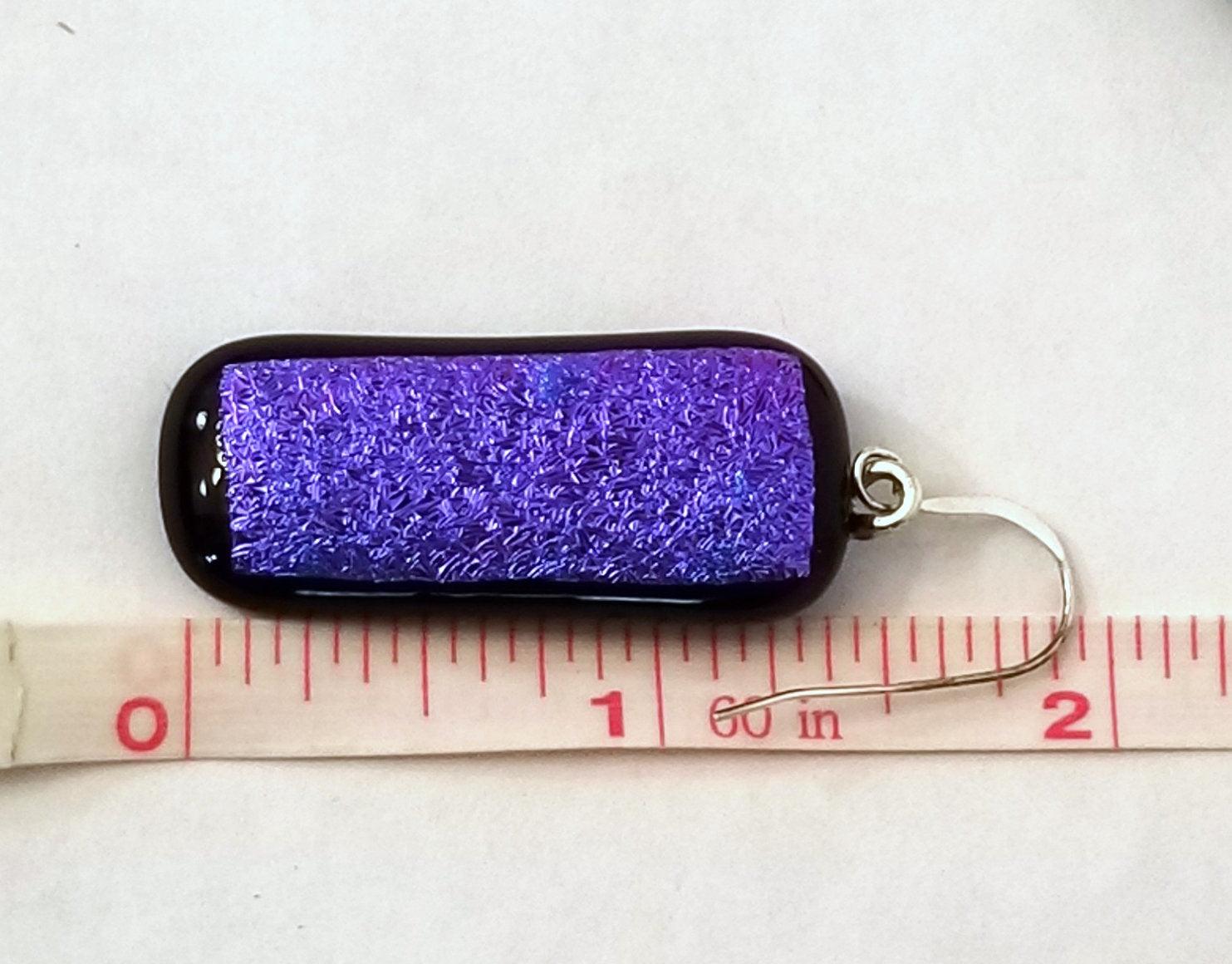fused glass sparkling purple pierced dangle earrings. Seeds Glassworks