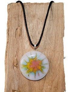 Pastel Tie Dye look fused glass Circle pendant necklace jewelry, rainbow color