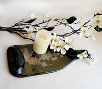 Flattened Wine Bottle cheese plate with metalic floral pattern, serving tray housewarming gift, home decor, recylced, seedsglassworks seeds glassworks