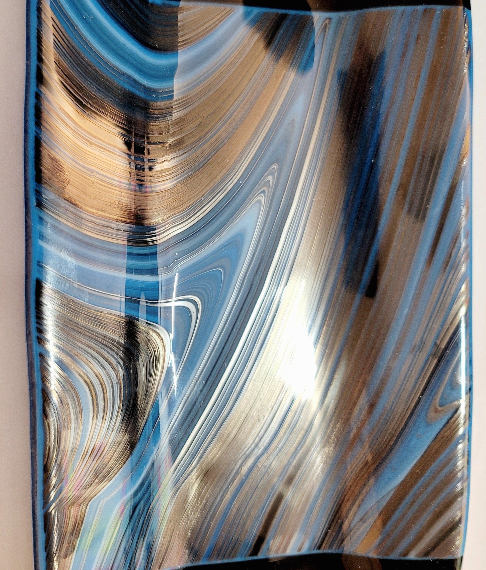 Black and Blue Swirl fused glass 10 x 5 inch serving plate seedsglassworks seeds glassworks