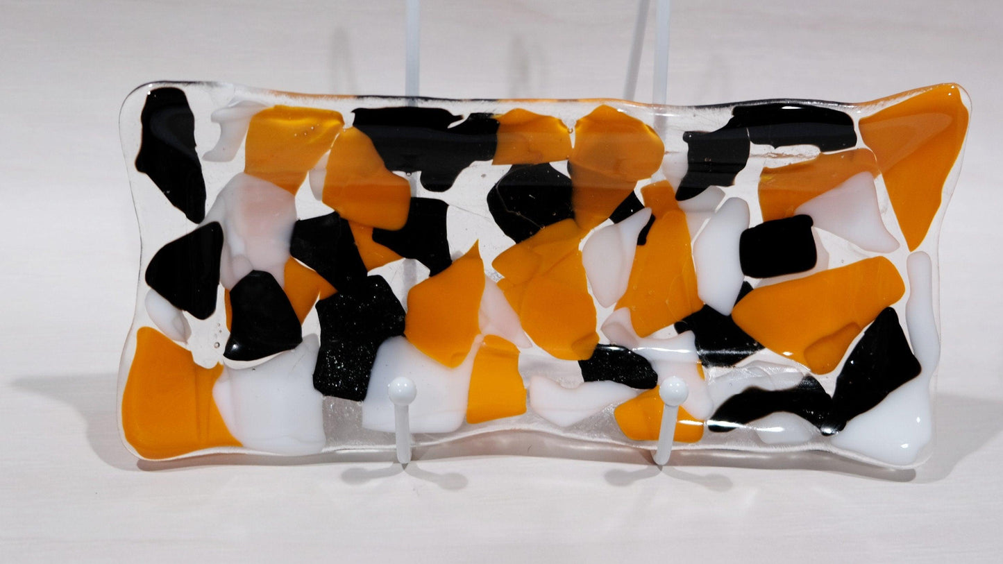 Halloween Orange, white and Black Fused Glass Platter.