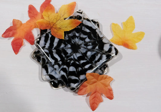 black and White Tie Dye look fused glass drink coaster, set of 4 seeds glassworks seedsglassworks