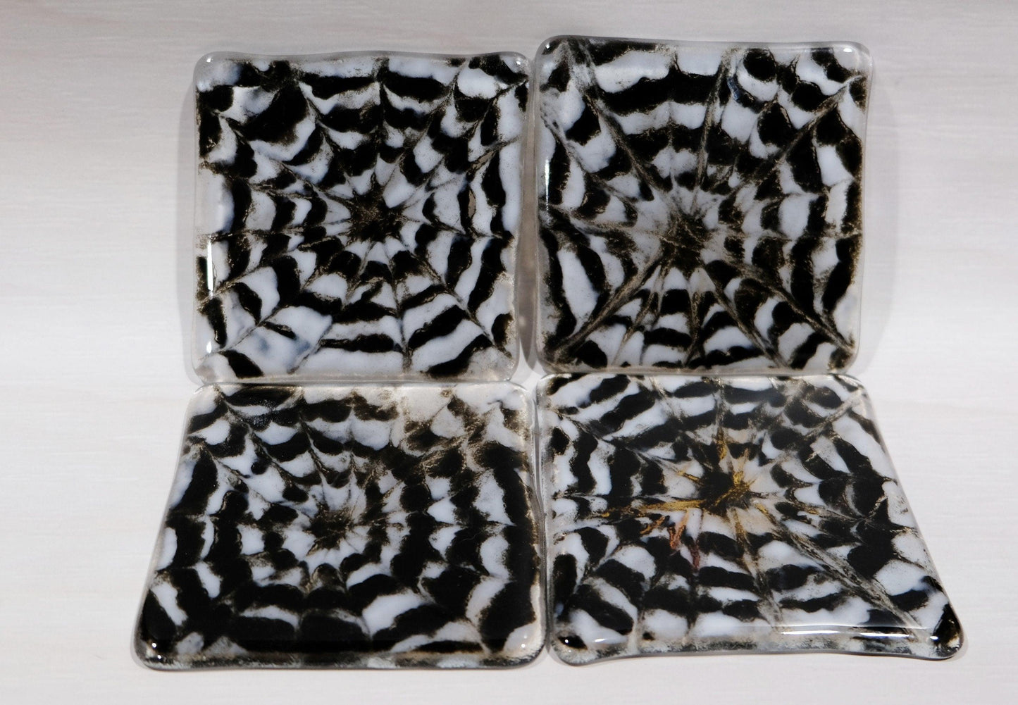 black and White Tie Dye look fused glass drink coaster, set of 4 seeds glassworks seedsglassworks