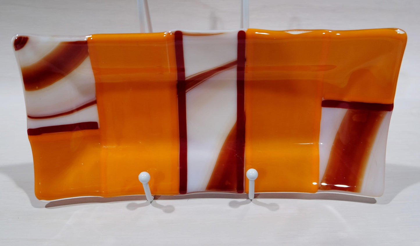Fused glass serving plate dish tray, 10 x 5 inch, Red, orange, white, geometric pattern , home decor decoration