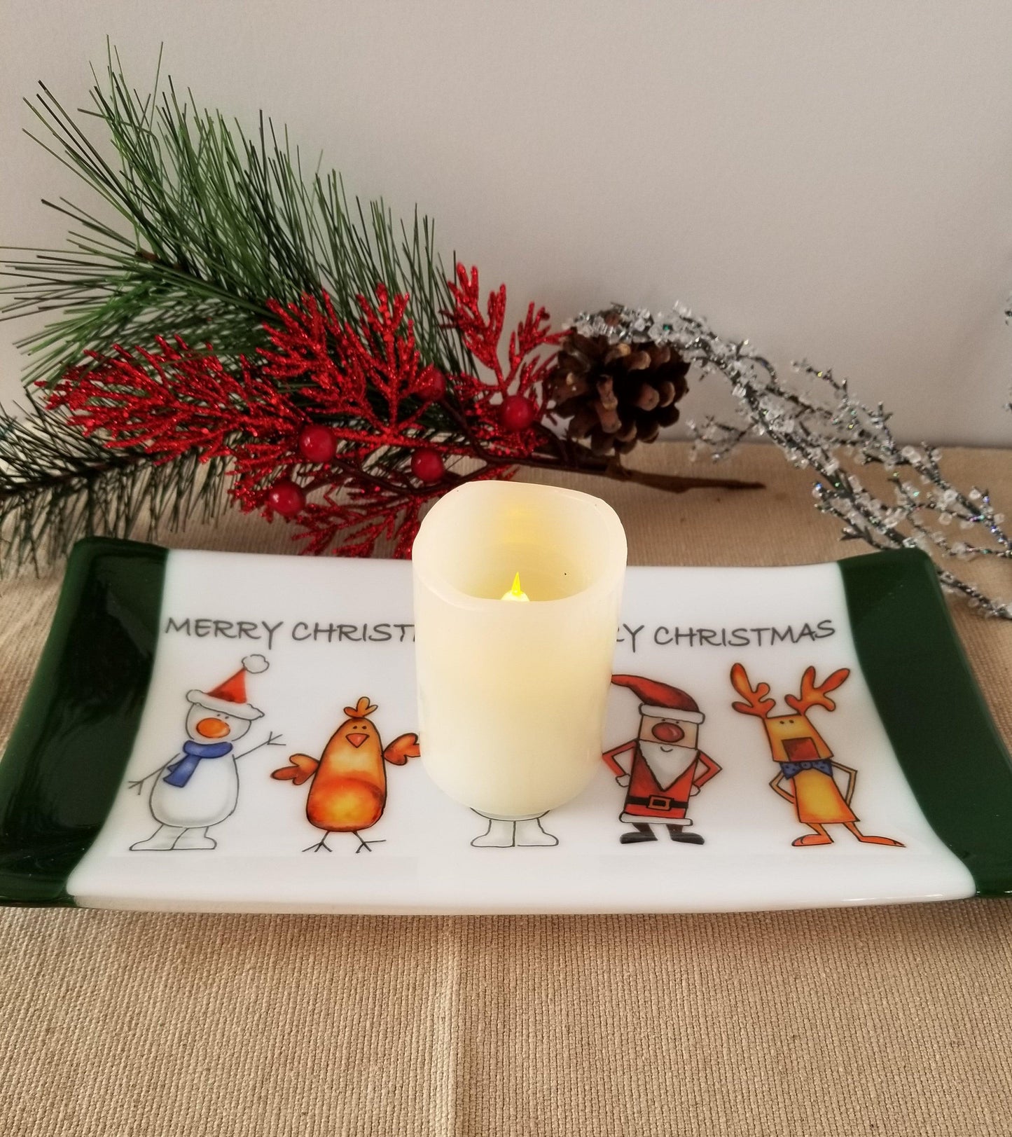 Christmas Characters serving plate fused glass 10 inches