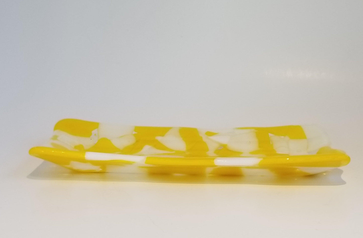 Yellow and White Fused Glass Platter. Spa candle holder serving dish from seeds glassworks